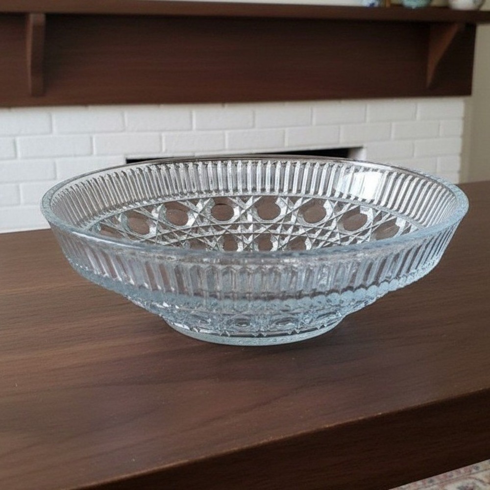 Federal Glass Buttons & Cane Blue Candy Dish, Vintage Starburst Centerpiece